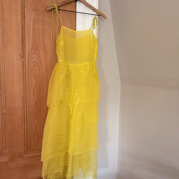 Kamperett Silk Organza Dress, Chartreuse, M - Picture 2 of 5